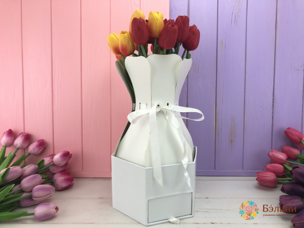 Цветочная коробка "Вазочка" со шкатулкой (бел.)