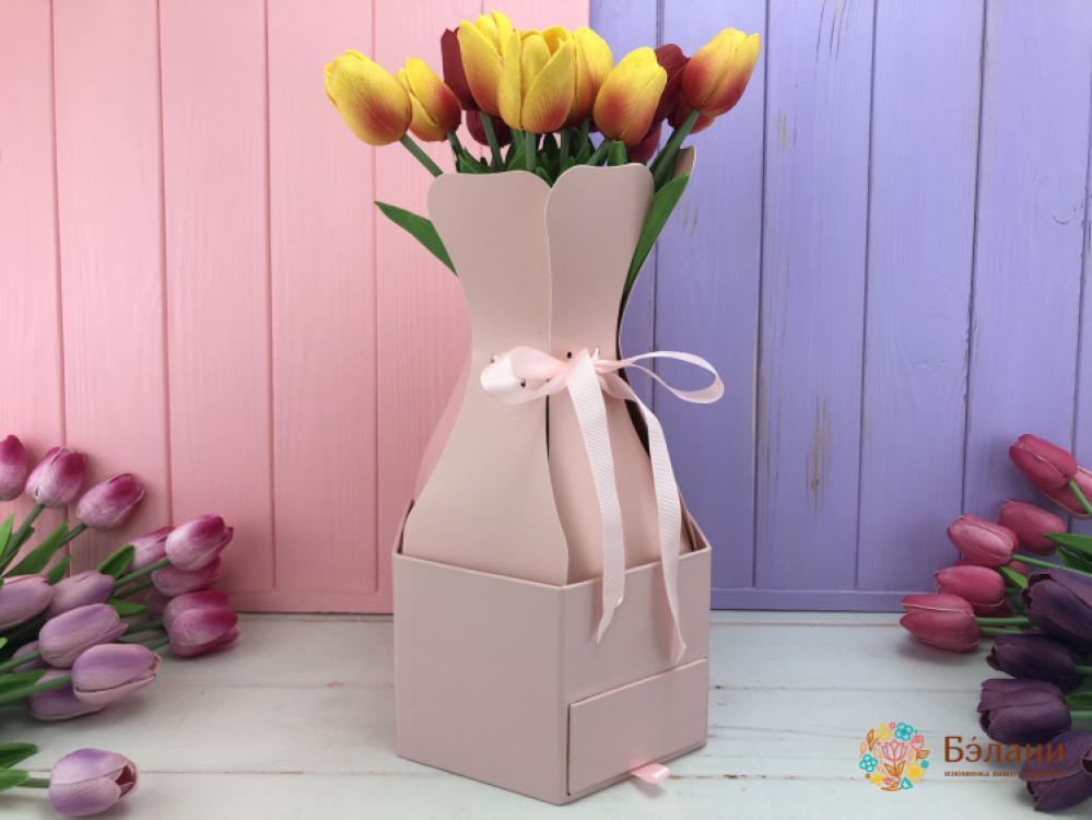 Цветочная коробка "Вазочка" со шкатулкой (роз.)