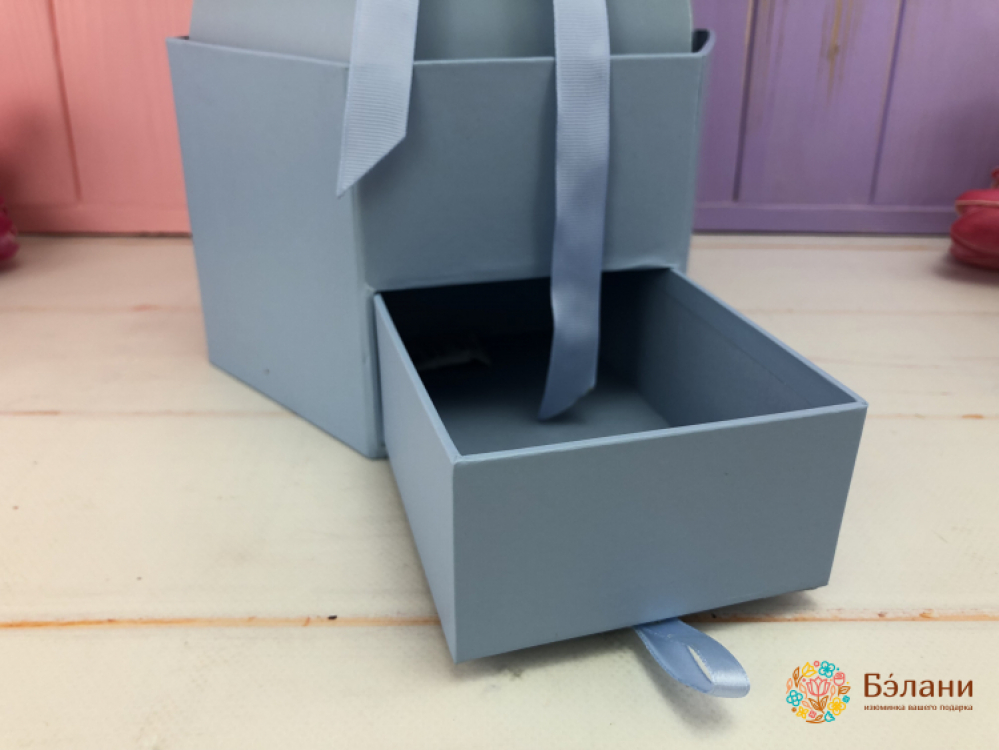 Цветочная коробка "Вазочка" со шкатулкой (голубая) | 4