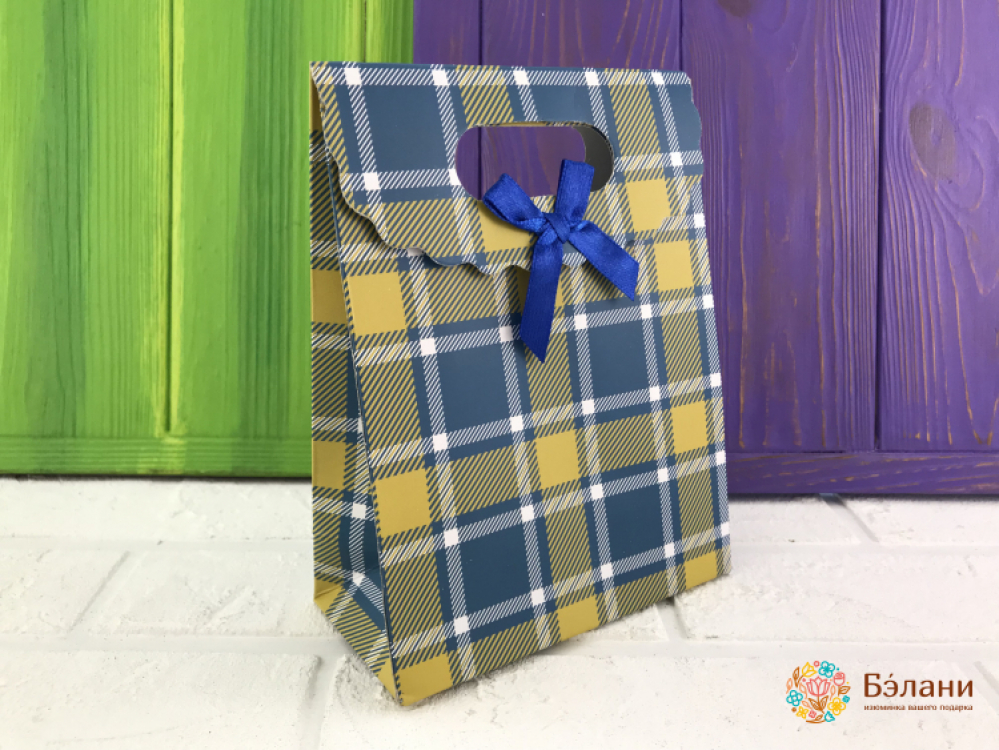 Пакет на липучке "Клеточка" сине-желт. S