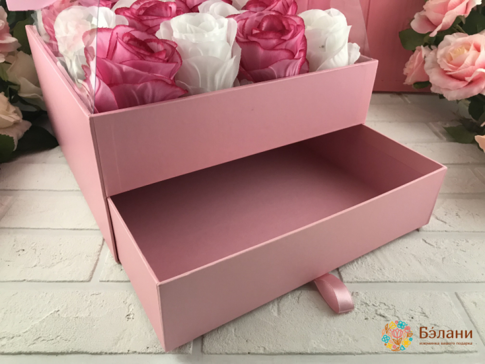 Коробка с выдвижным ящичком "Под руку с бантом" розовая | 2