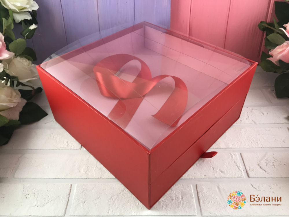 Коробка с выдвижным ящичком "Под руку с бантом" красная | 2