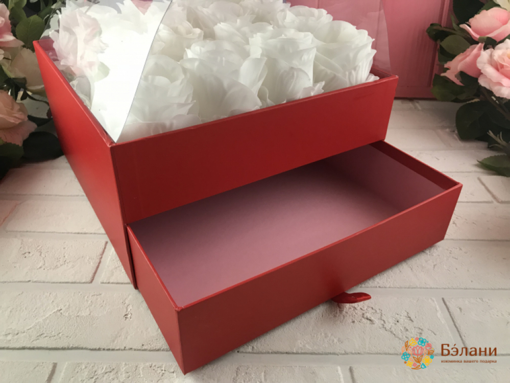 Коробка с выдвижным ящичком "Под руку с бантом" красная | 3