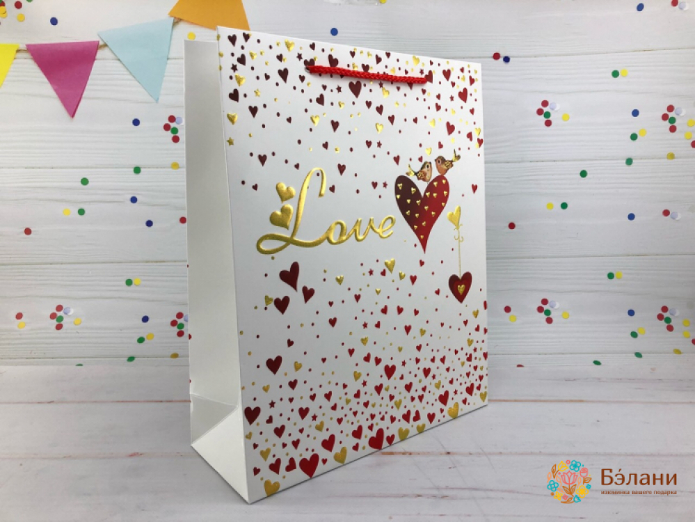 Подарочный пакет "Love" белый M
