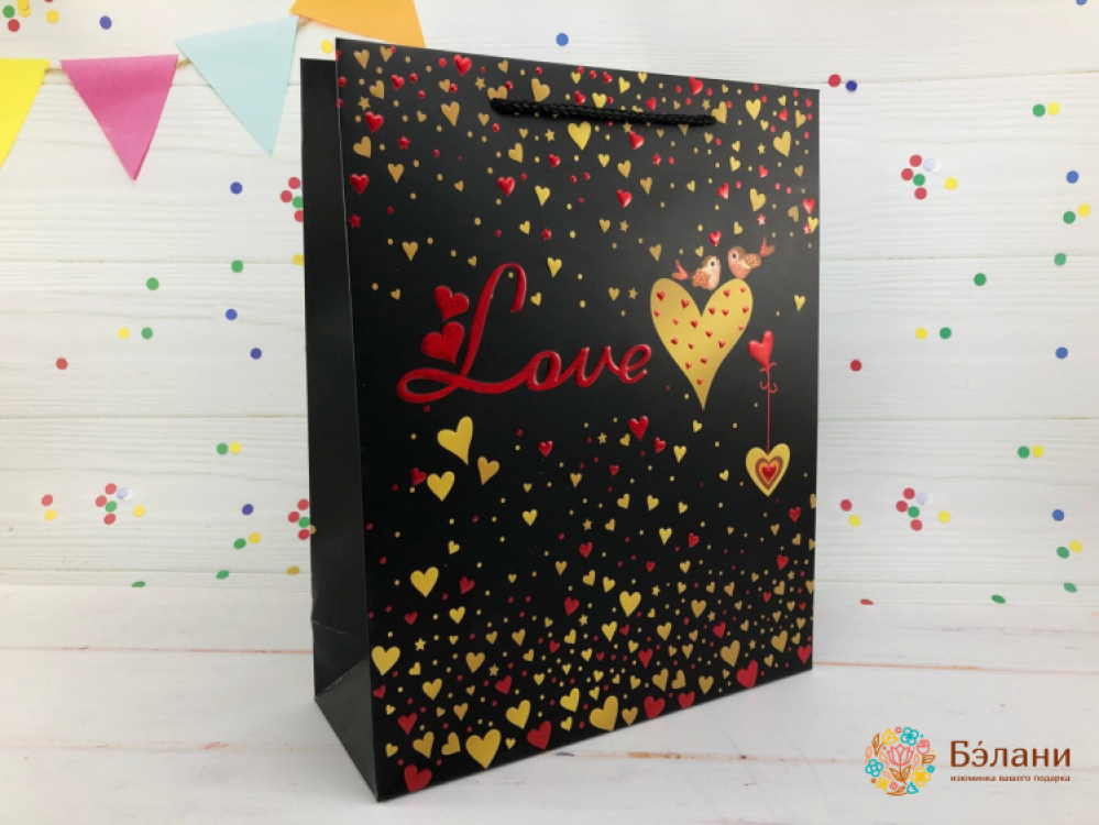 Подарочный пакет "Love" черный M