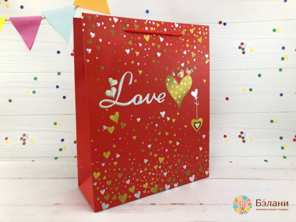 Подарочный пакет "Love" красный M