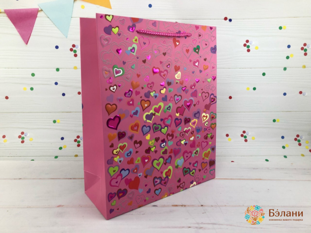 Подарочный пакет "Boom love" розовый M