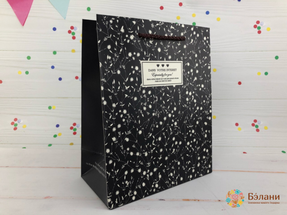 Подарочный пакет "Spring flowers" черный S