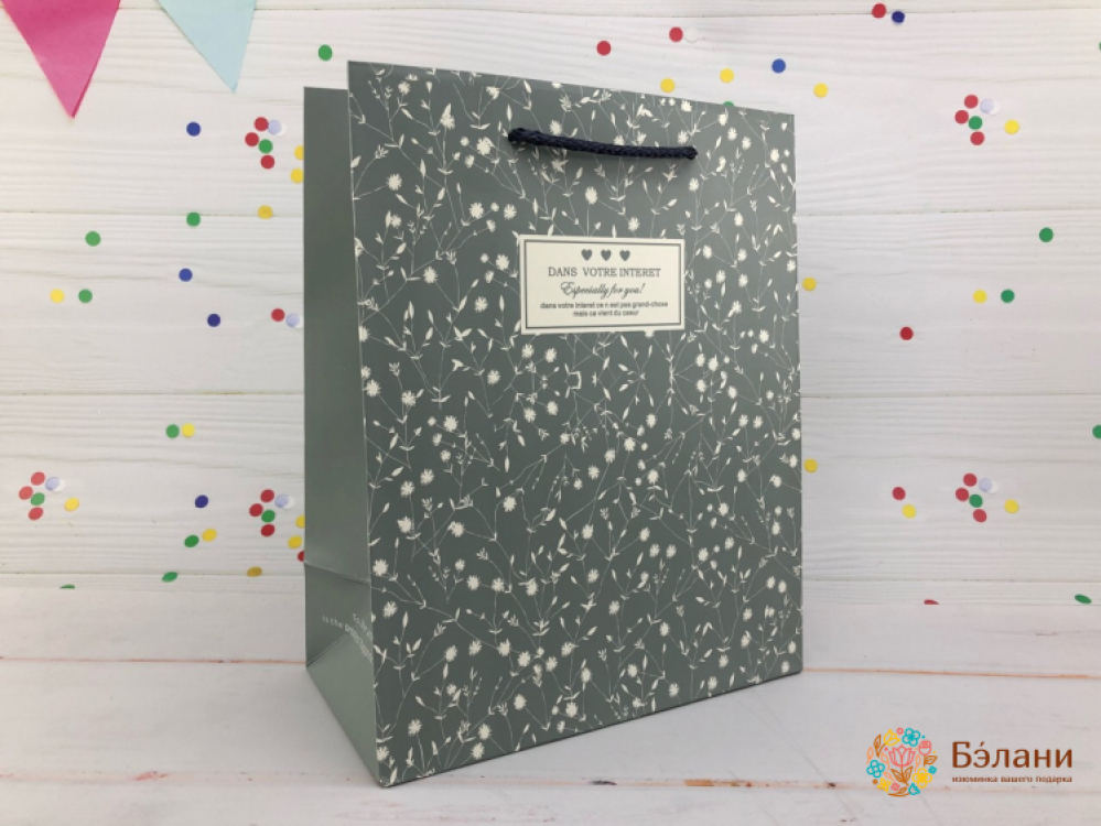 Подарочный пакет "Spring flowers" серый S