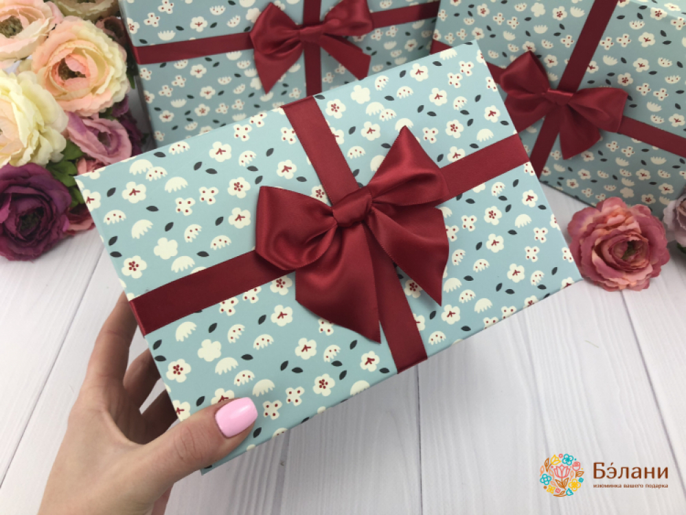 Подарочная коробка "Ромашки" мятная | 4