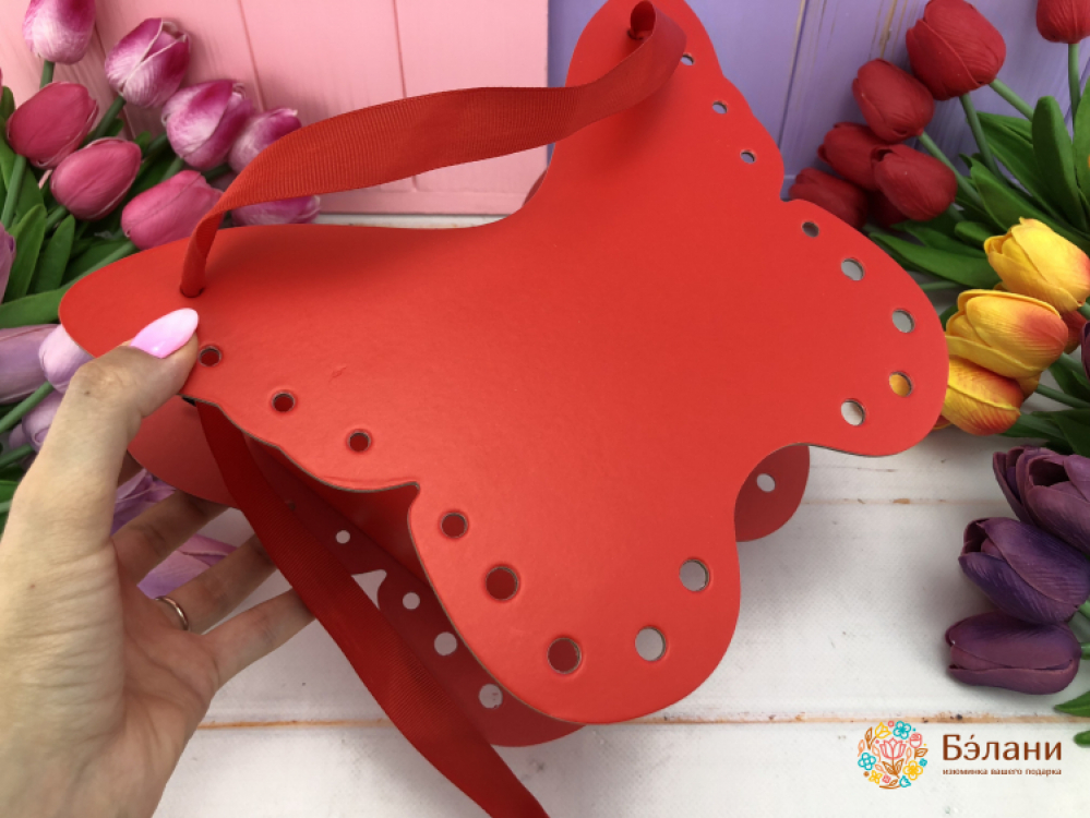 Коробка для цветов "Бабочка" красная | 2