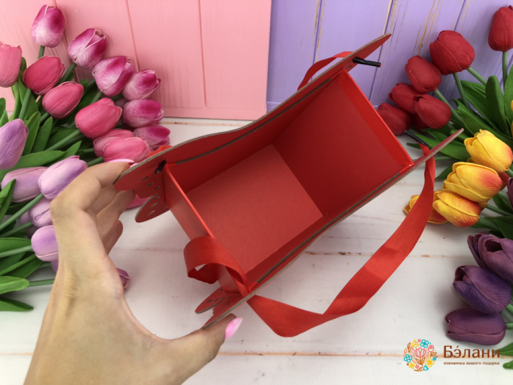 Коробка для цветов "Бабочка" красная | 4