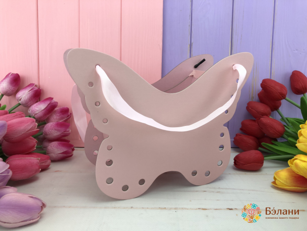 Коробка для цветов "Бабочка" розовая