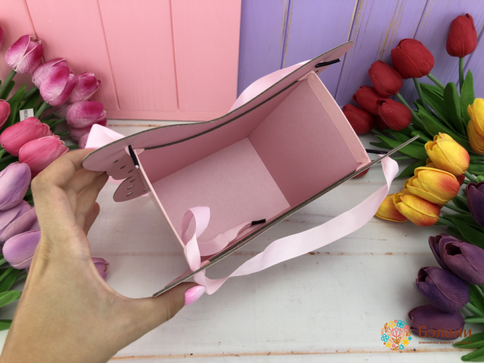 Коробка для цветов "Бабочка" розовая | 2