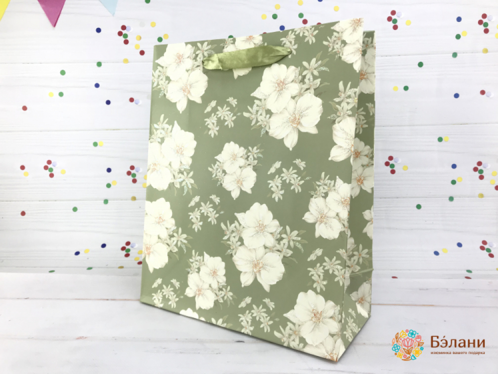 Подарочный пакет "Vintage rose" зеленый M