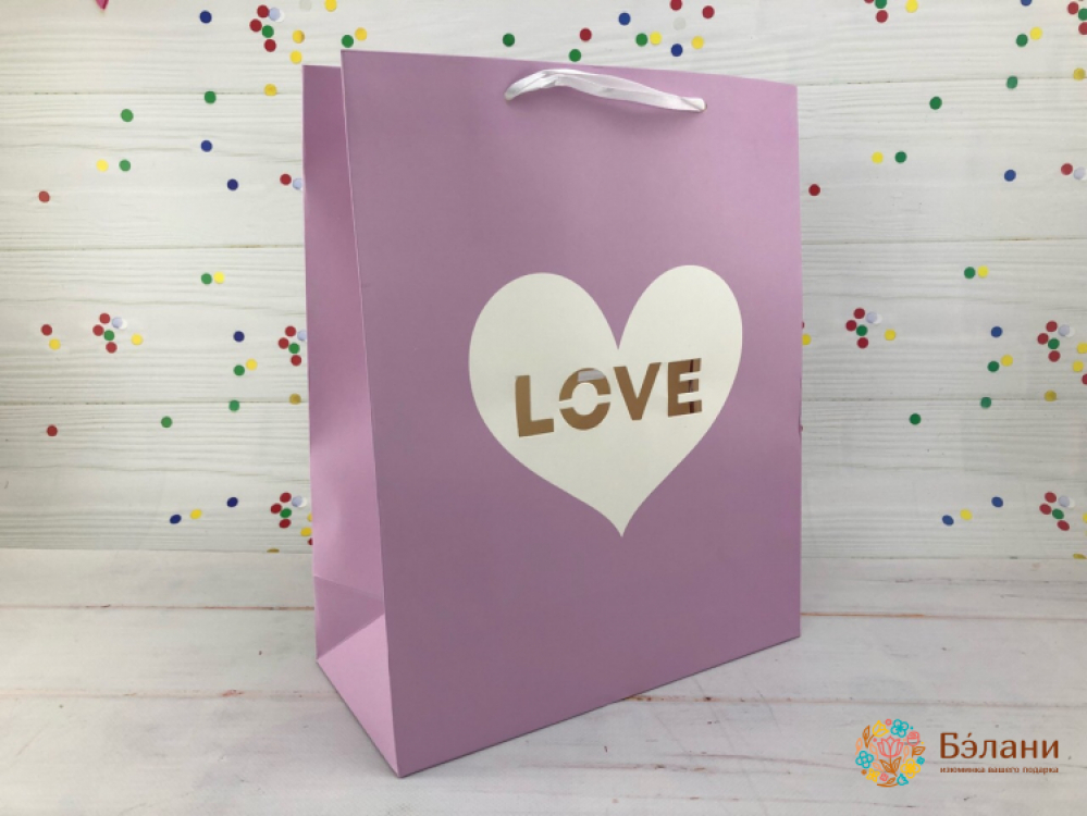 Подарочный пакет "Love" сиреневый S