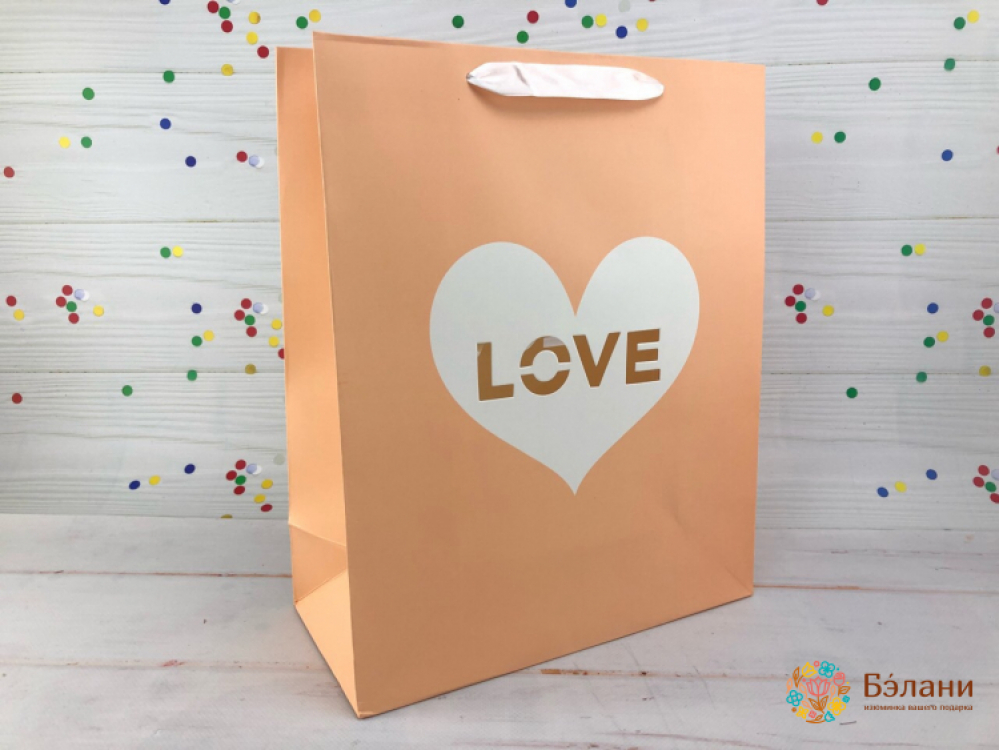 Подарочный пакет "Love" персиковый S