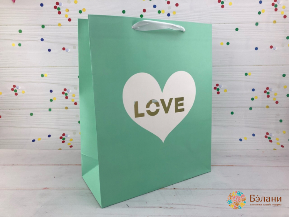 Подарочный пакет "Love" мятный S