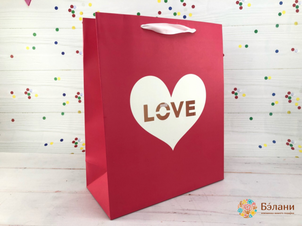 Подарочный пакет "Love" бордо M