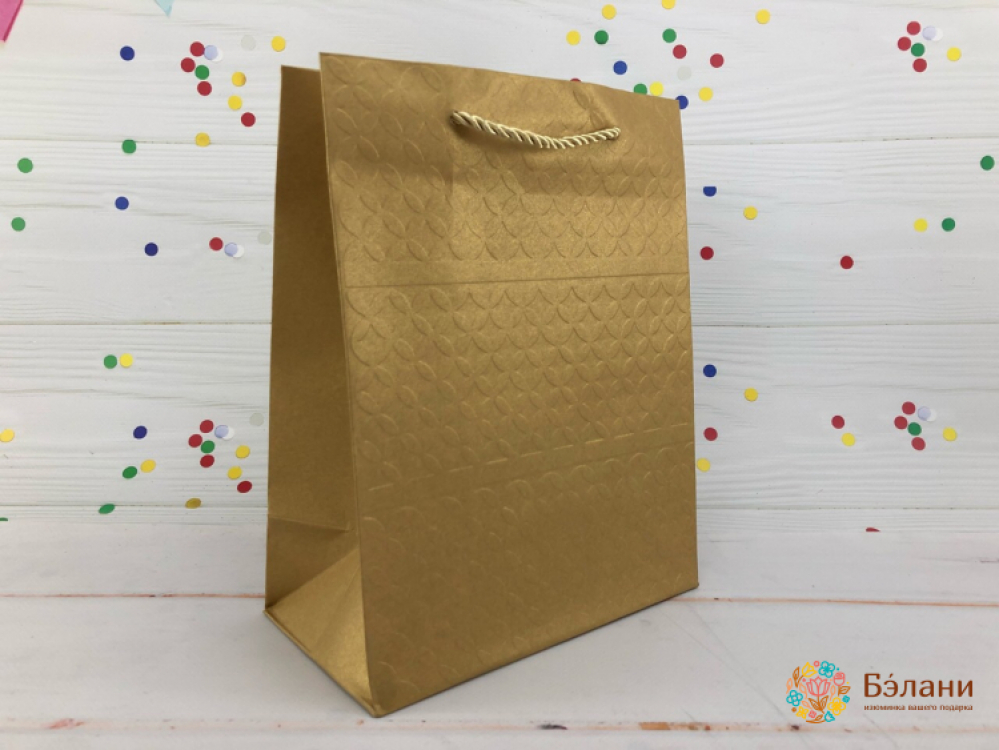 Подарочный пакет"Металлик" золотой M