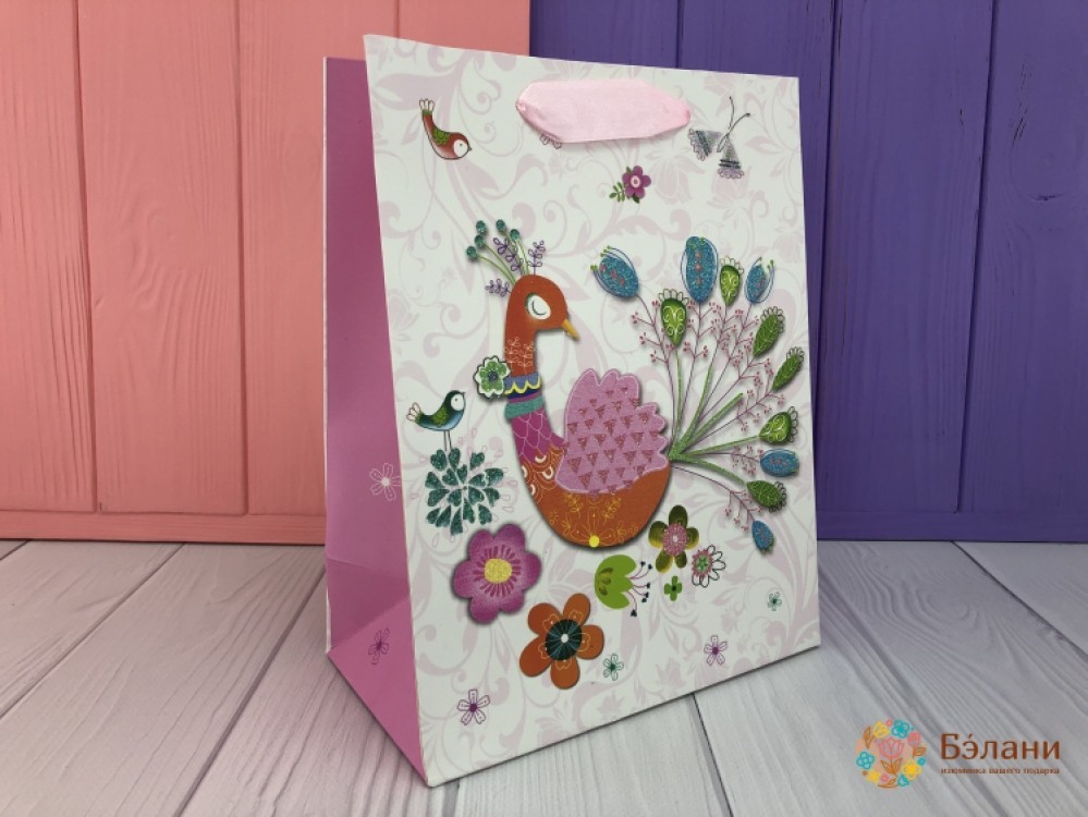 Подарочный пакет "Animals" павлин S