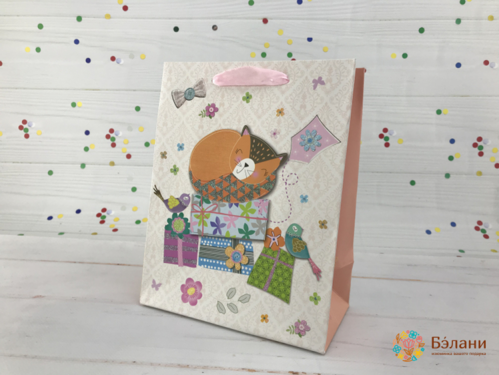 Подарочный пакет "Animals" котик L