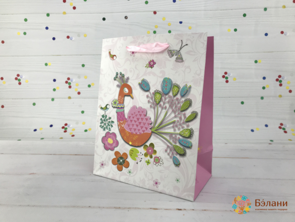 Подарочный пакет "Animals" павлин L