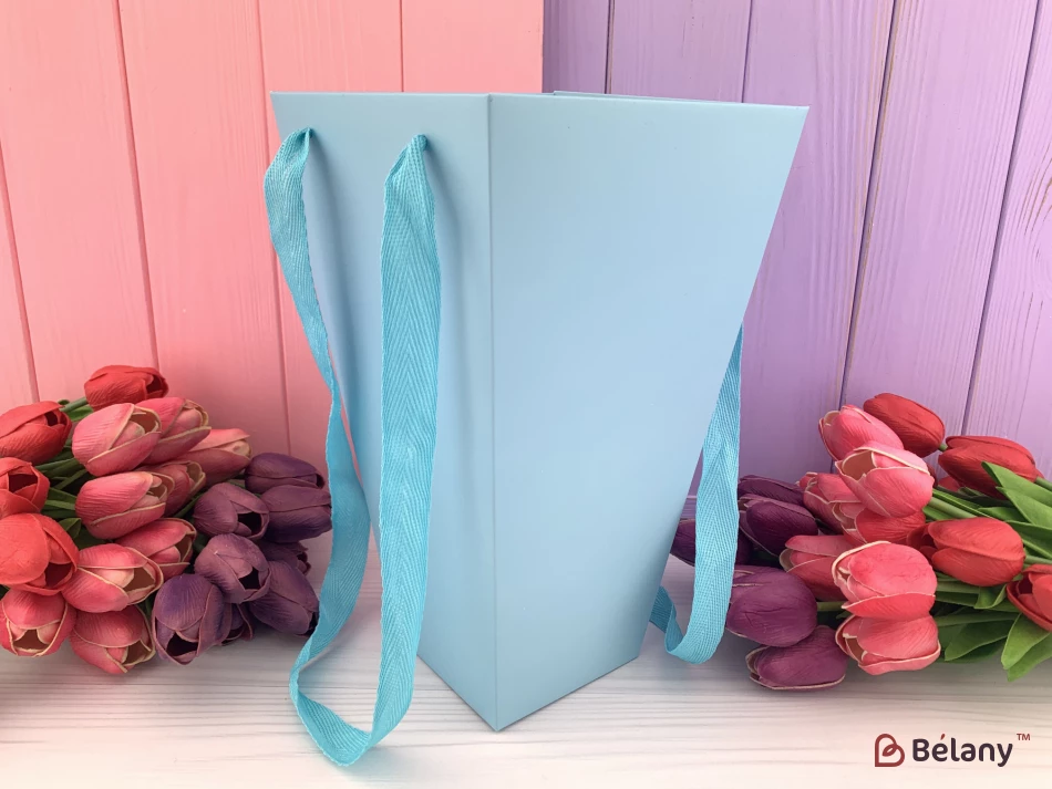 Складная флористическая коробка "Трапеция" голубая