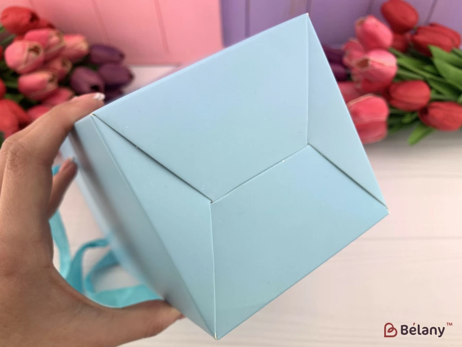 Складная флористическая коробка "Трапеция" голубая | 3