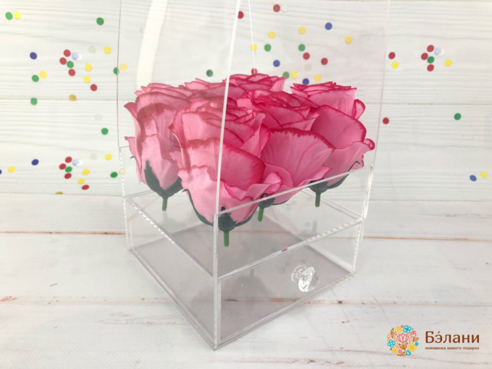 Прозрачная коробка под руку "оргстекло" с ящиком 14,5х14,5х40