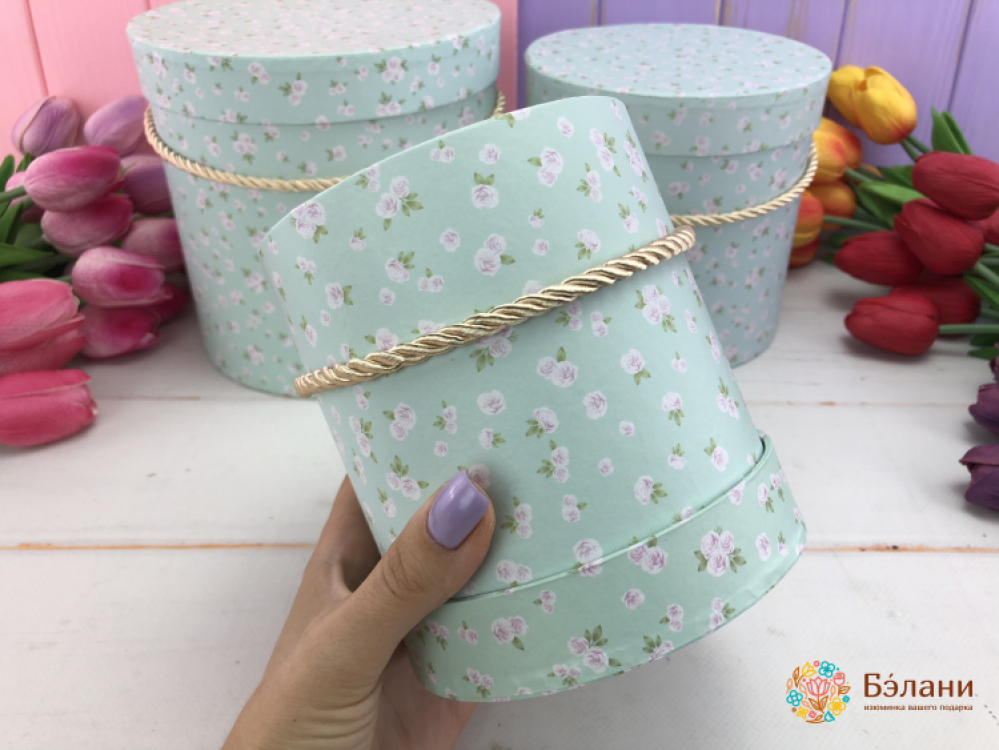 Коробка для цветов "На лугу" мятная | 2
