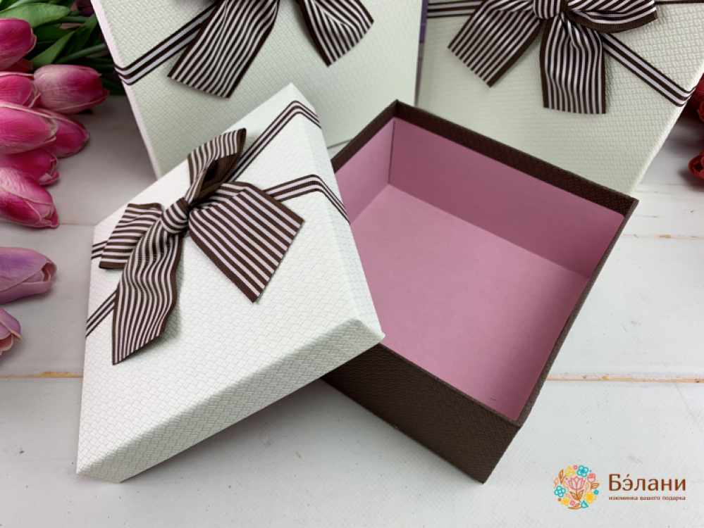 Подарочная коробка "Серый бант" белая | 2