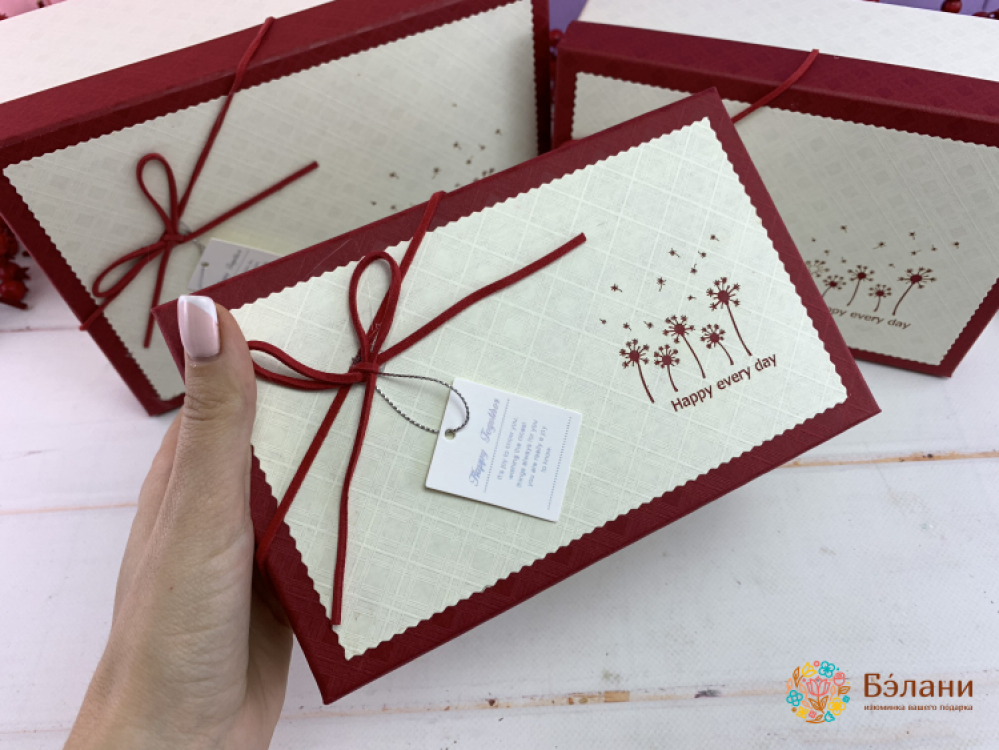 Подарочная коробка "Одуванчики" бело-красная | 3