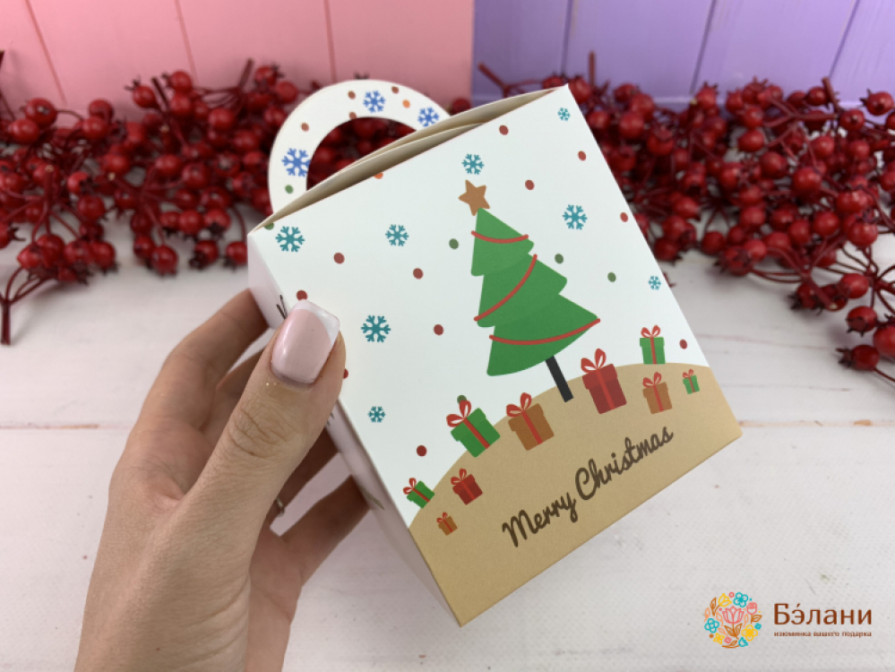 Складная коробка "Новогодняя" белая