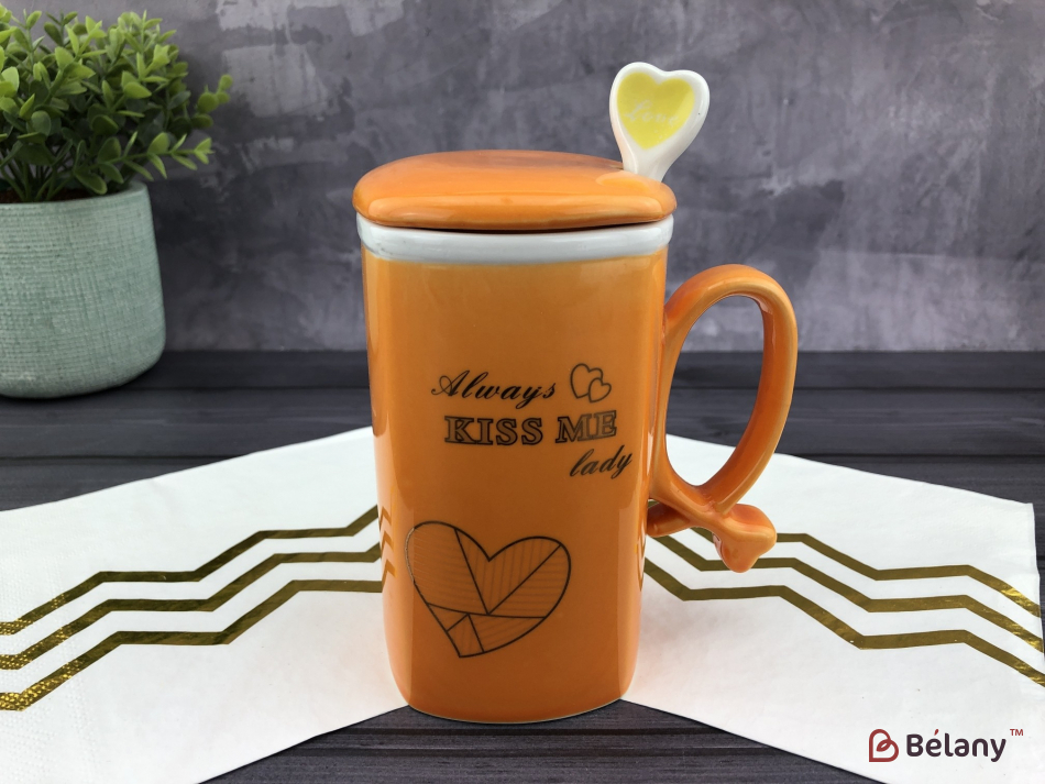 Керамічна чашка "Love kisses" помаранчева