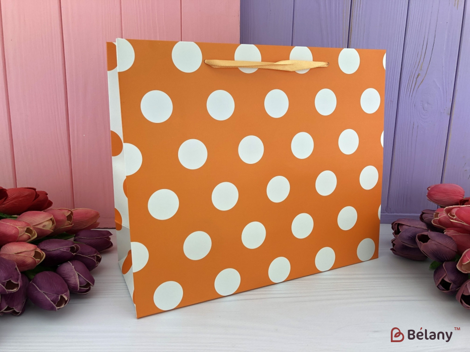 Подарочные пакеты "Горошек" S оранж