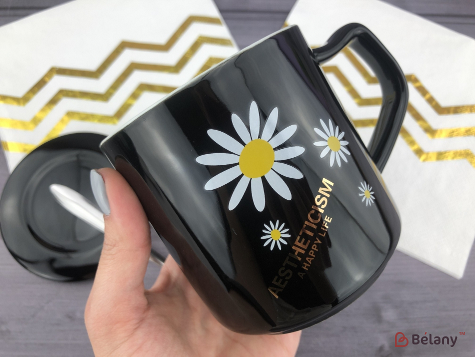 Керамічна чашка "Ромашка" чорна | 2