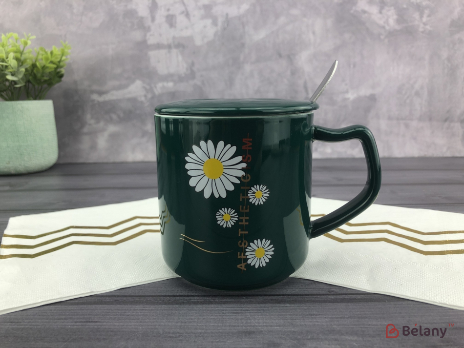Керамічна чашка "Ромашка" зелена