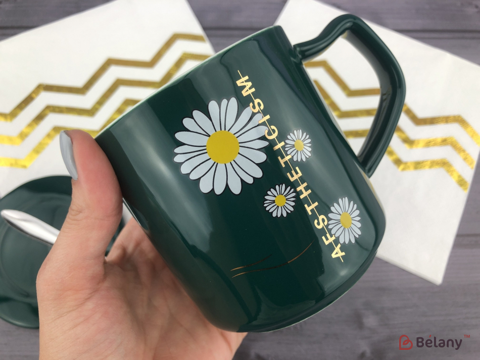 Керамічна чашка "Ромашка" зелена | 2