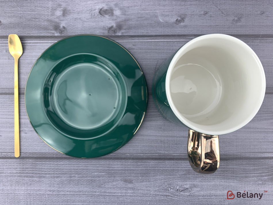 Керамічна чашка "Gold rim" смарагд | 3