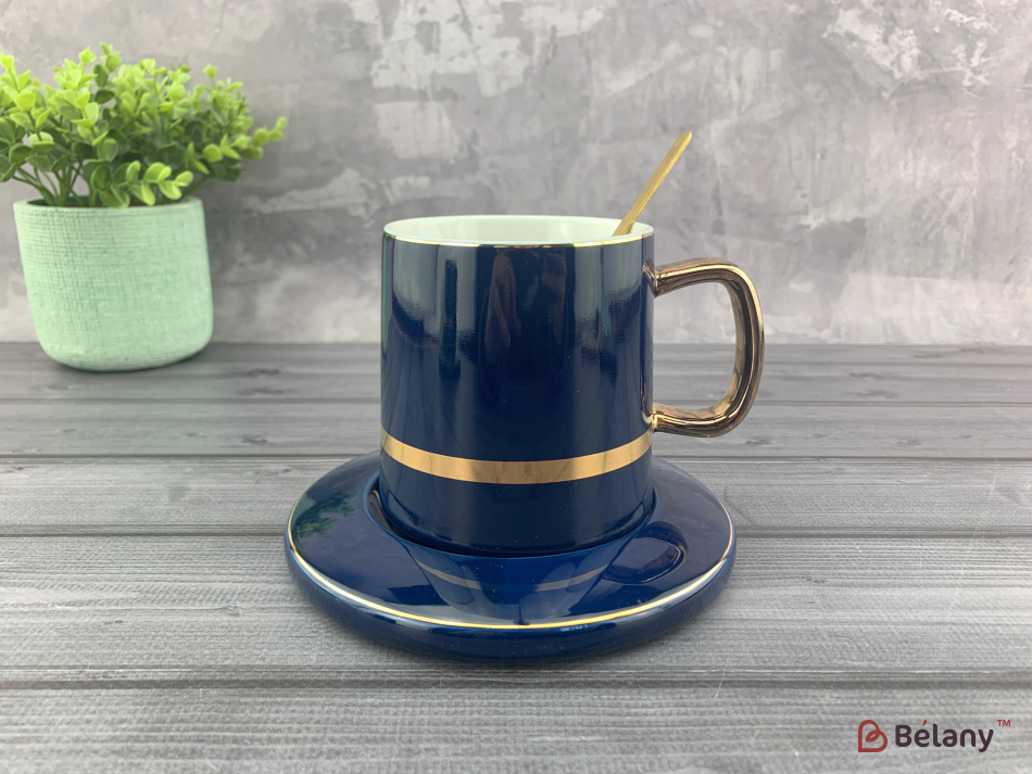 Керамічна чашка "Gold rim" синя