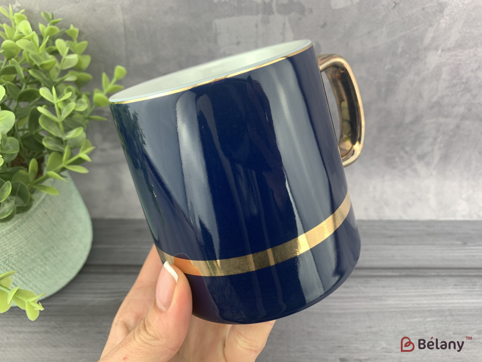 Керамічна чашка "Gold rim" синя | 2
