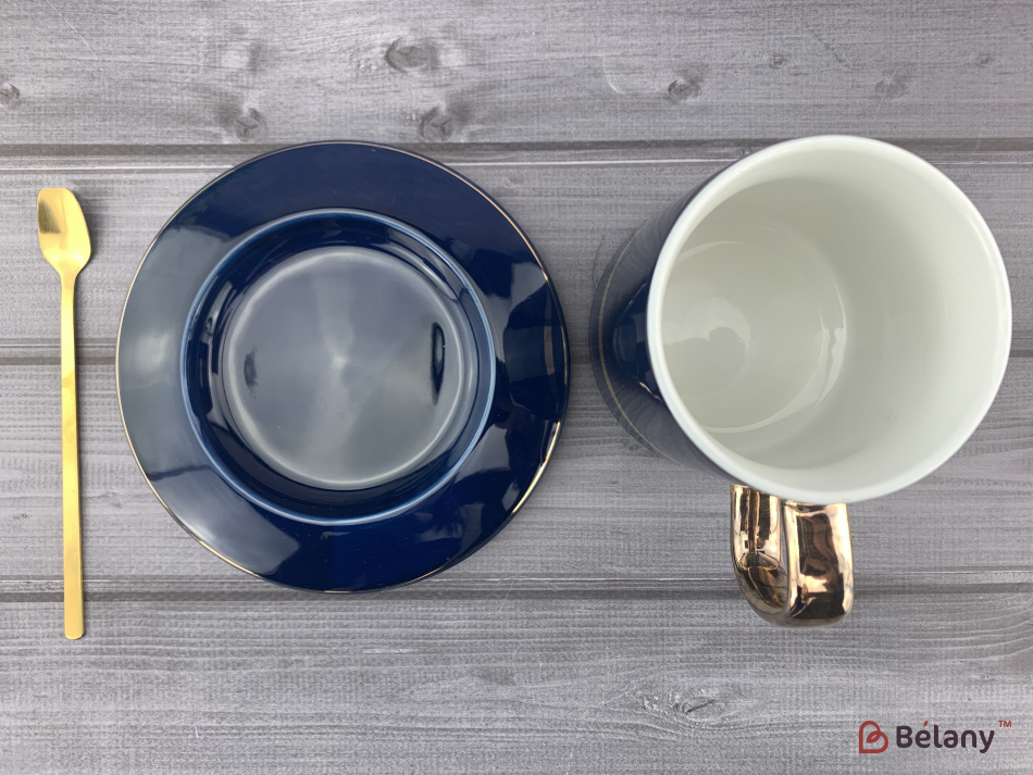 Керамічна чашка "Gold rim" синя | 5