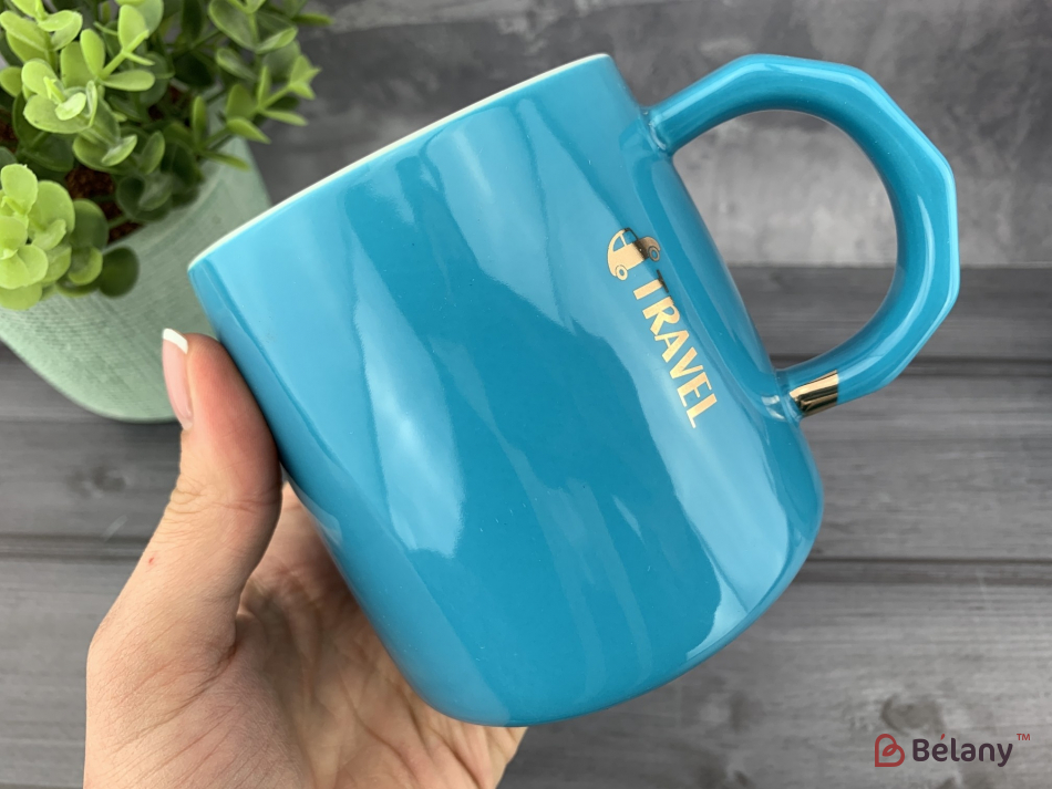 Керамічна чашка "Gold words" блакитна | 2