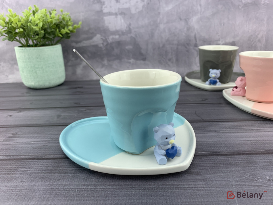 Керамическая чашка "Lovely bear" голубая