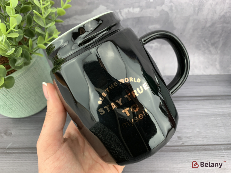 Керамічна чашка "See the world" чорна | 2