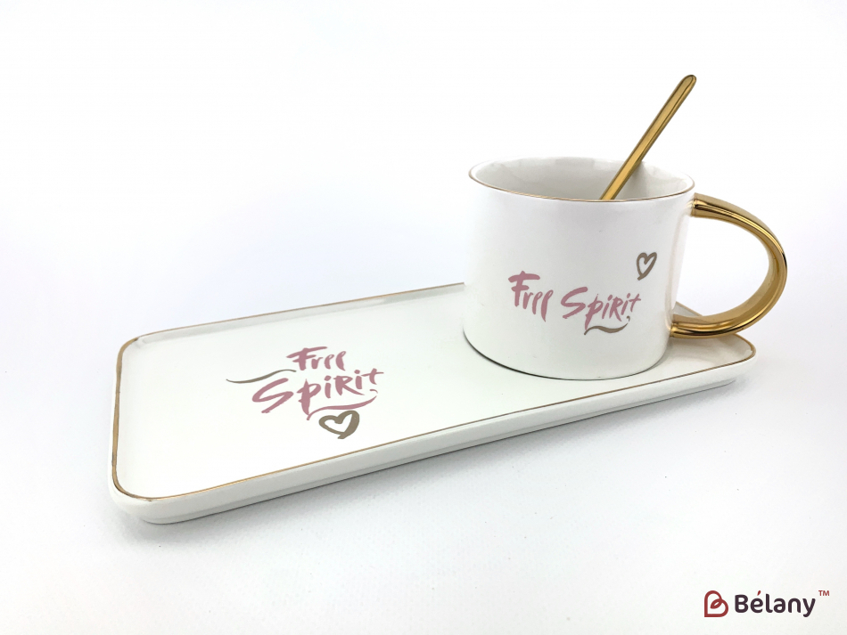 Керамічна чашка "Free spirit" із блюдцем біла