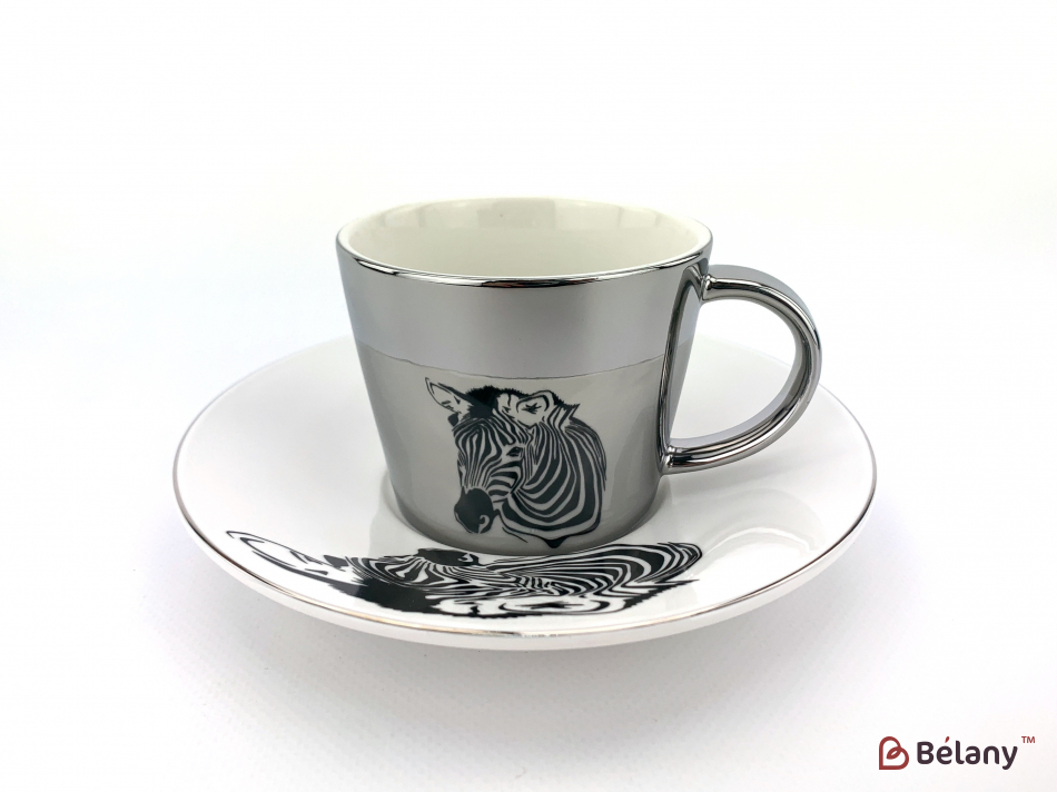 Керамічна чашка "Reflection" із блюдцем зебра