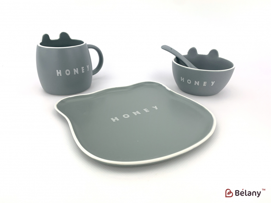 Комплект дитячого посуду "Honey" сірий