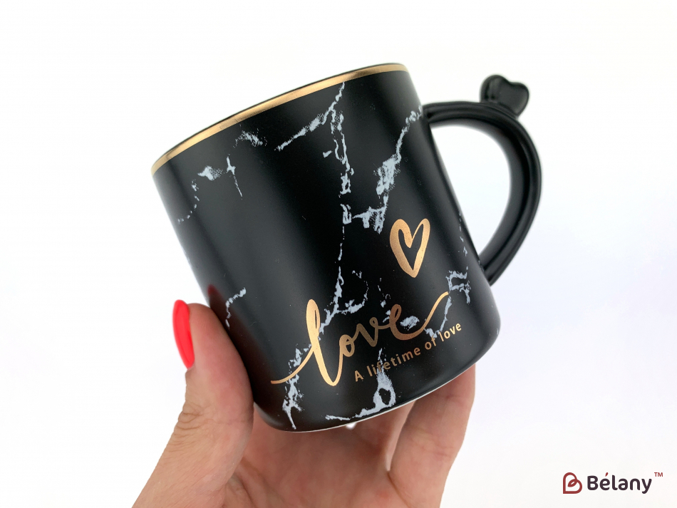 Керамічна чашка із блюдцем "Tree Love" чорна | 2